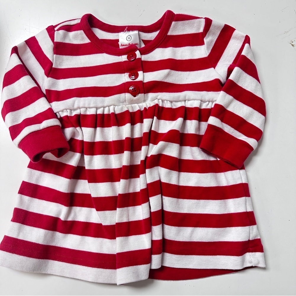 Hanna Andersson Red Valentines Playday Striped Dress 70 6-12m